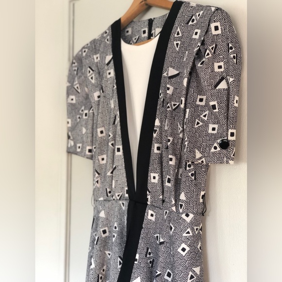 1980s Edgy Black and White Secretary Dress with Peplum - Picture 2 of 5